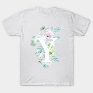 Botanical alphabet Y green and purple flowers T-Shirt